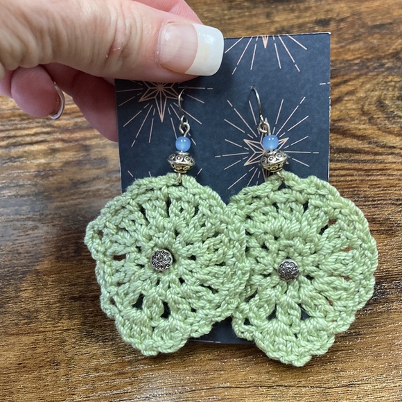 Gorgeous Hand-Crocheted Green Earrings! - Picture 4 of 5